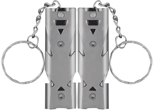 Image of Store2508 Whistle Emergency, Safety Survival Whistle with Lanyard Keychain, High Pitch Double Tubes Coyote Whistle for Hiking Camping Hunting Boating Rescue Signal Whistle (Silver 2 Pcs)
