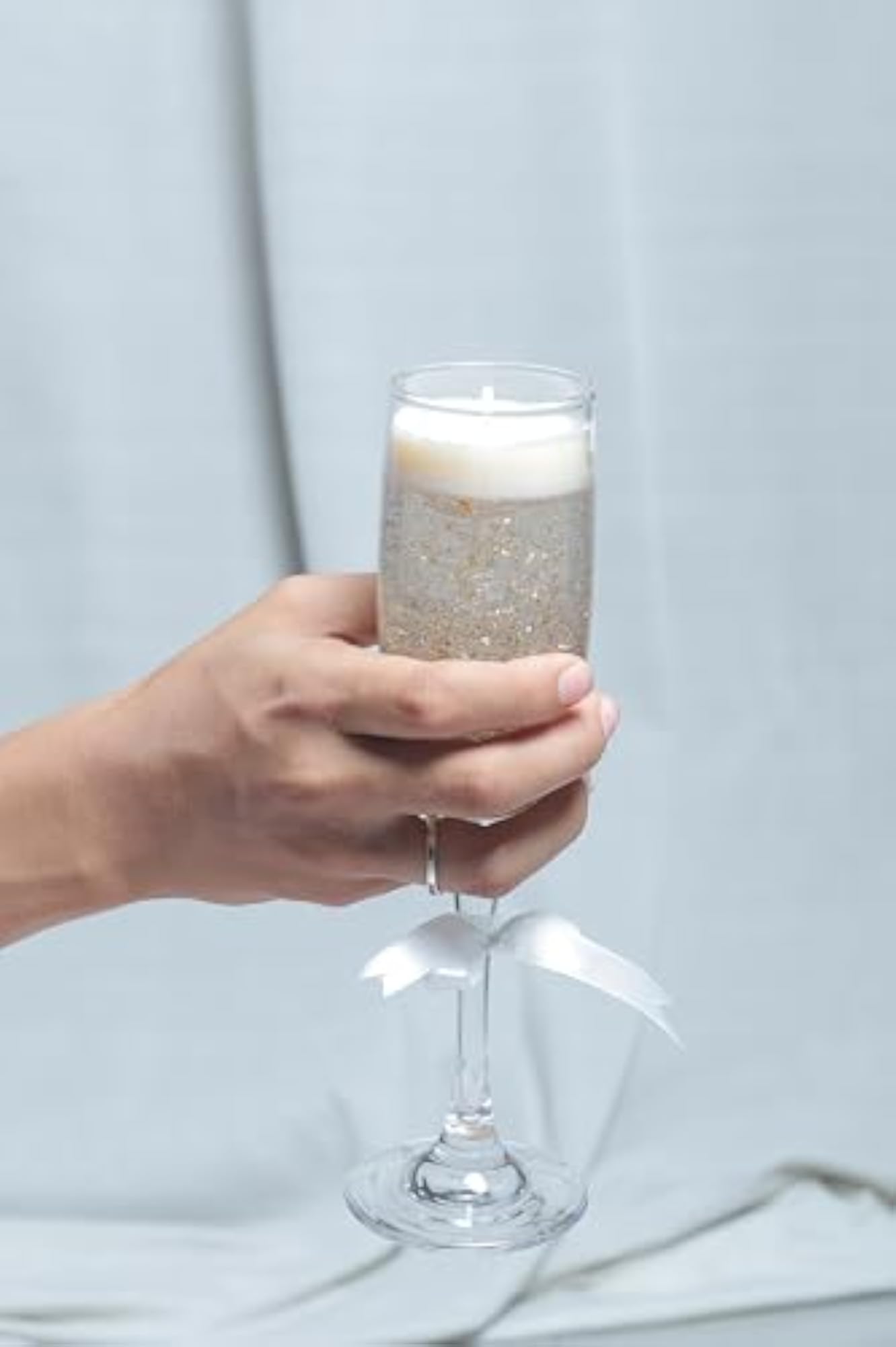 Champagne Flute Decorative Scented Candle with Glitter Design