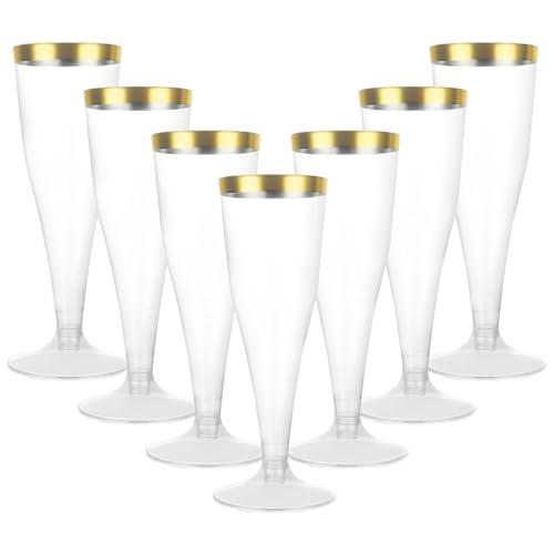 AKOLAFE 100Pack Plastic Champagne Flutes 4.5oz Plastic Wine Glasses with Gold Rim Reusable Prosecco Flutes Clear Plastic Champagne Glasses for Party, Wedding, Christmas, and Daily Use