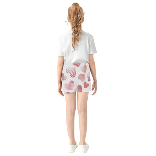 Girls Athletic Shorts Cute Lounge Pajama Shorts for Kids Teens with Lovely Hearts Rose Pink Floral Print, X-Small3