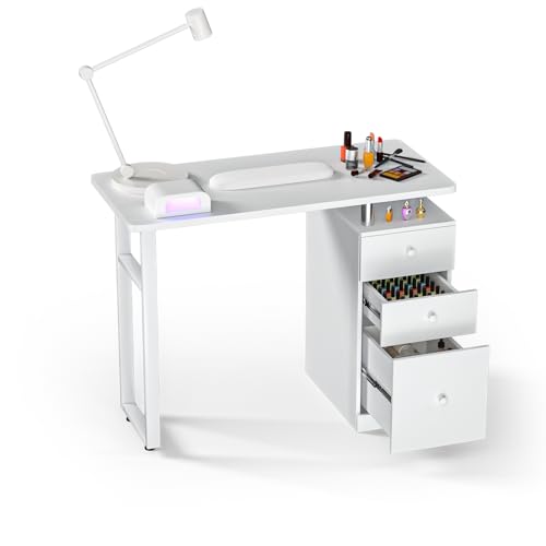 Charmmade Manicure Table Nail Station White Nail Desk with Drawers Acetone Resistant Nail Tech Table...