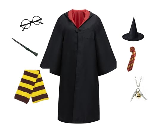 HALAYAYA Halloween Magic Wizard Costume 7 PC Set for Boys and Girls Teenager and Adults Movie Quality Dress Up Costume Accessories Set (145-155 cm.)
