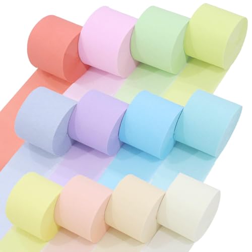 Image of 12 Pastel Crepe Paper Streamers, 656ft Pack of Party Decorations | Each roll is 82 ft long and 1.8 Inch wide ideal for Birthday Party Decor, Baby showers and Easter Celebrations