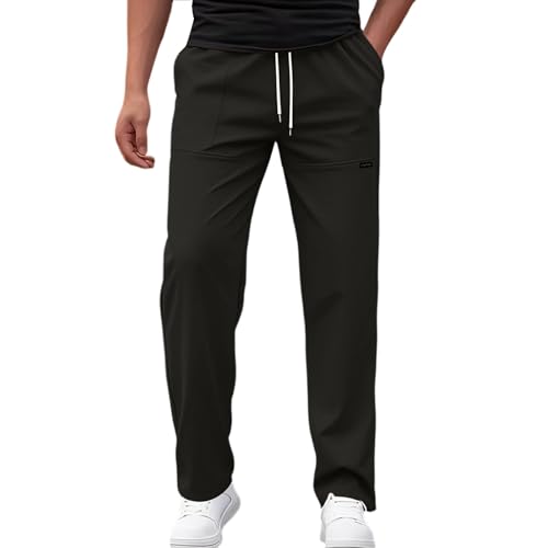 DuDubaby Track Cargo for Men Drawsting Casual Elastic Stretch Waist Durable Multipant Jogger Relaxed Fit Mens Lounge Pants