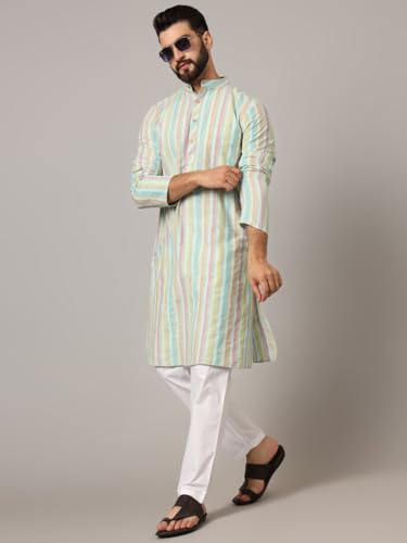 Image of LATEST CHIKAN Men's Cotton Regular Premium Long Kurta Full Sleeves - Casual Ethnic Wear