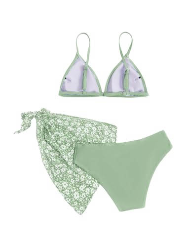Image of SHENHE Girl's 3 Piece Swimsuits Cute Spaghetti Strap Triangle Bikini with Ditsy Floral Cover Up Teen Bathing Suits