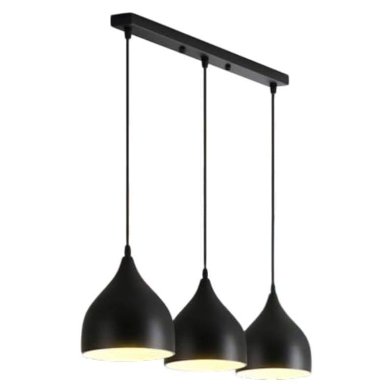 Image of GreyWings Modern Triple Black Dome Pendant Hanging Light for Ceiling, Aluminium, Drop, Antique Decor, (Bulb is not Included) White, 3 Lamp Linear Set