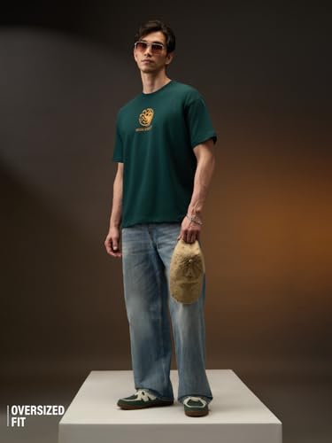 Image of The Souled Store Official House of Dragon: Fire Made Flesh Men and Boys Short Sleeves Round Neck Green Graphic Printed Cotton Oversized T-Shirts