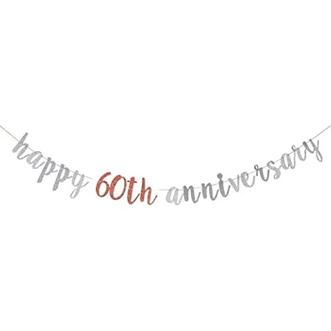Silver Happy 60th Anniversary Banner, 60th Wedding Anniversary/60th Anniversary Party Supplies Cover
