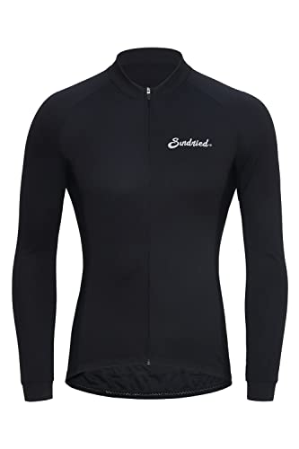 Sundried Sport Men's Long Sleeve Cycling Jersey Road Bike Cycling Top Mountain Bike Shirt Cycle Kit (Black, L)