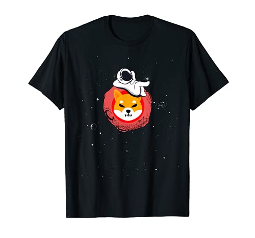 Cryptocurrency fun relaxing space man on shiba inu moon t-shirt
