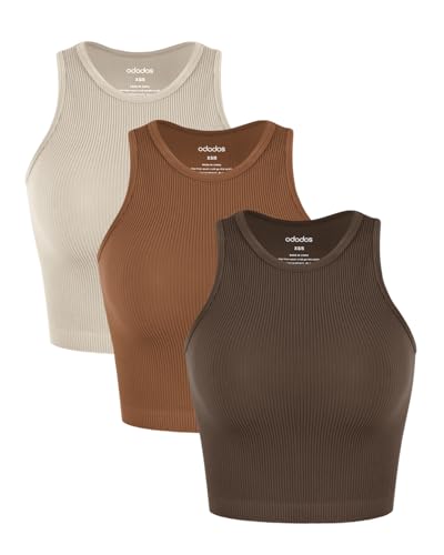 ODODOS 3-Pack Seamless Crop Tank for Women Ribbed Soft High