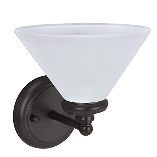 Image of Aspen Creative 62145, One Metal Bathroom Light Fixture, 6-1 /2 inch Wide, Transitional Design in Oil Rubbed Bronze with Frosted Glass Shade Vanity Wall