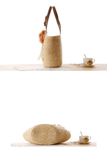 TONWHAR® Woven Straw Shoulder Bag Flower Straw Beach Tote Handbag4