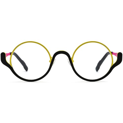 Image of FONEX Colorful Pure Titanium Glasses Frame Women Retro Round Eyeglasses
