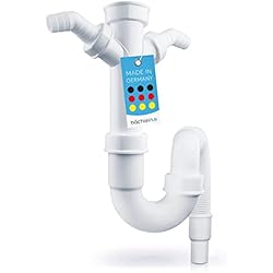 Desague Sifon Fregadero Sifón Tubular Flexible Bächlein para Fregadero, Trampa de Olores con Conexión de Aparato Doble, G 1 1/2´´