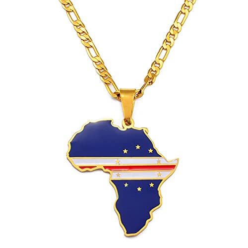 LIUZIXI Africa Map Pendant Necklace - Trendy Charm African Cabo Verde Country Maps National Flag Pendant - for Women Men Hip Hop Friendship Ethnic Jewelry, Gold