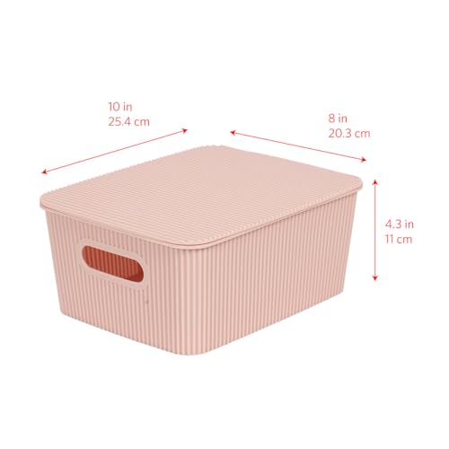 Glad Storage Baskets with Lids - Set of 6 Stackable Plastic Boxes with Handles - Decorative Shelf Organizer Bins for Bathroom and Closet, Pink, 1 Gallon
