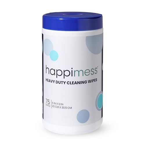 happimess WPE1001A Heavy Duty Cleaning Wipes, Multi-Purpose Multi-Surface Household Wipes, Extra Strong Cleaner for Kitchen, Bathroom, and Pet Messes, Unscented, 75 Count