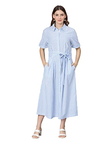 Image of oxolloxo Women Cotton Half Sleeves Shirt Style Party Dress