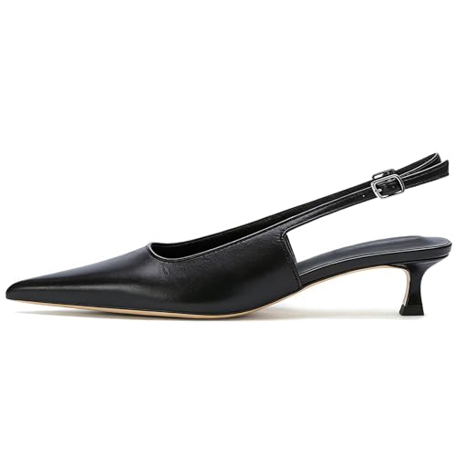 Image of KysBloes Pointed Toe Slingback Kitten Heels for Women Low Heel Pointed Toe Pumps Formal Dress Shoes Sling Back Heels