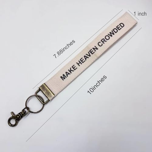 Image of Make Heaven Crowded Christian Keychain Cotton Wristlet Keychain Bronze Key Fob Soft Car Keychain Wristlet