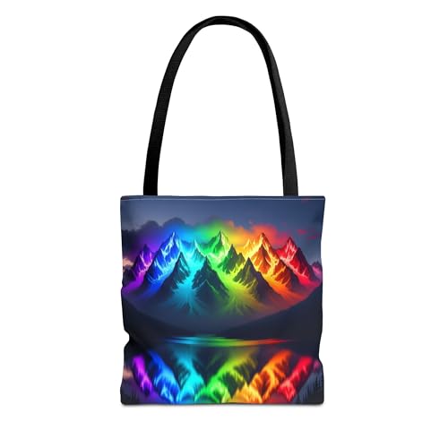 A Glowing Rainbow Mountain Range Premium Tote Bag with Reinforced Stitching