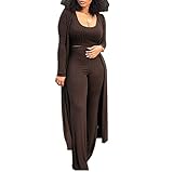 HANMAX Women's Tracksuit Winter Autumn Knitted Long-sleeved Blazer Coat Tank Long Pants Three Piece Sets Outfit