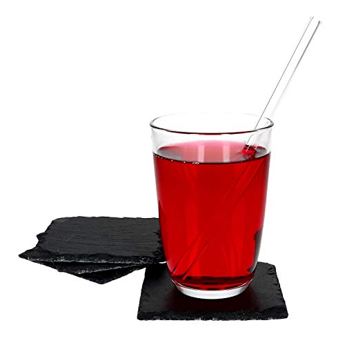 MamboCat Lot de 4 plateaux en ardoise - 10 x 10 cm - Noir - Plat à sushi avec bord brisé rustique - Convient également comme dessous de plat ou assiette décorative.