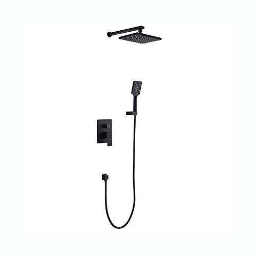 Robinet de douche cascade et ciel de pluie avec douchette à main noire murale