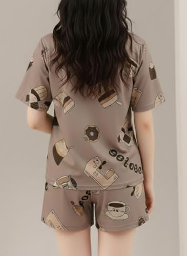 Image of SMOWKLY Women Korean Shorts Pajama Set |Summer Night Top & Shorts Dress |Cotton Blend Nightwear Set Top & Shorts Sleepwear Lounge Wear Soft Comfortable Night Suit Ladies | Co-Ord Home Wear Set