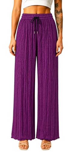 Image of Ebifin Women Pleated Palazzo Pants, Elastic Waist, Free Size, Casual Summer Wide Leg Trousers, Flowy Lightweight Lounge Pants for Travel, Vacation