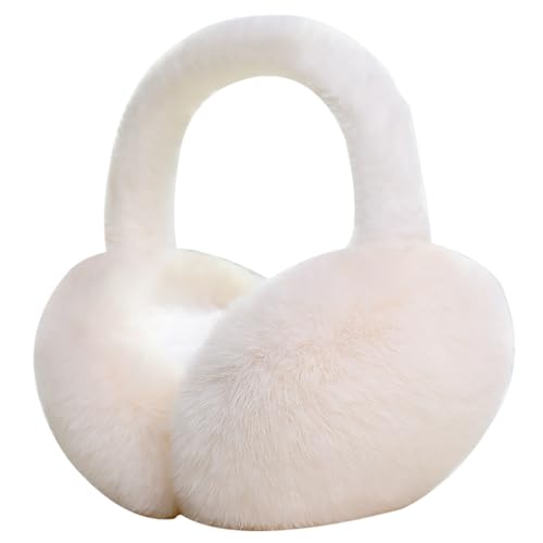 Image of SUODAO Winter Ear Muffs, Soft Warm Ear Muffs for Women, Foldable Windproof Plush Fluffy Earmuffs Fur Ear Warmers Earmuff Winter Ear Covers for Cold Winter Warm Earwarmer for Men, Women (White)