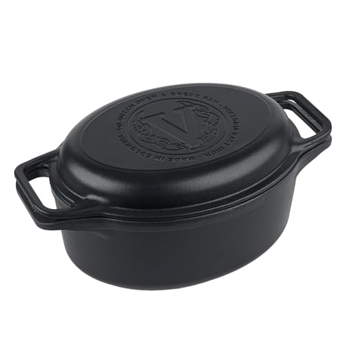 Victoria 6-Quart Cast Iron Oval Dutch Oven, Combination Combo Cooker Pot and Skillet, Bread Baker, Made in Colombia, 2-Piece Set by Victoria - Used condition - US$46.36