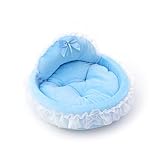 Cute Princess Bed Pet Kennel - Soft & Comfortable Kitty Kennel for All Seasons(Blueupgradedversion,S)