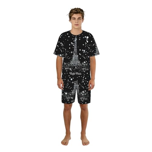 Pyjama hommes imprimé Tour Eiffel de la nuit Paris : l'excellence du homewear estival