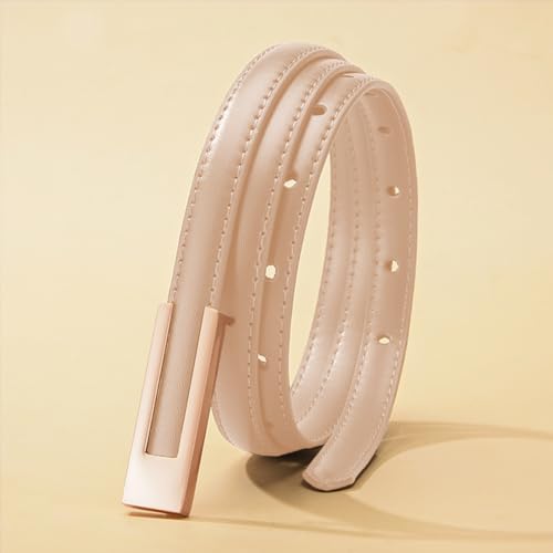 Women’s Skinny Leather Belt Slim Waist Belts with Gold Buckle Fashion Thin Waistband for Dresses Suit