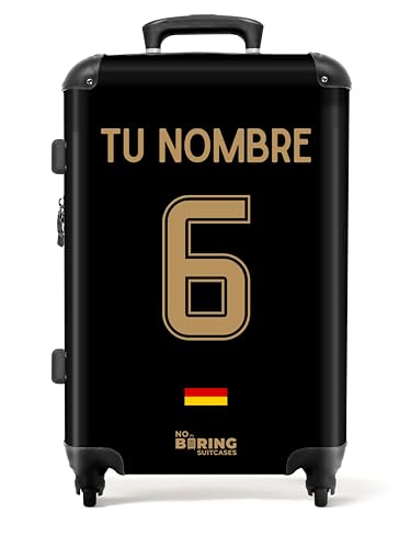 NoBoringSuitcases.com Maleta Personalizada, Maleta de Viaje, Maleta Mediana, con TSA, Maletas de Viaje Grandes 23 Kilos (67 cm - 72 L), (Fútbol - Uniforme visitante Alemania 2022 - Negro)