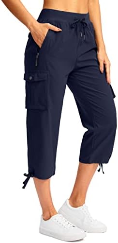 Soothfeel Women's Cargo Capris Pants with 6 Pockets Lightweight Quick Dry Travel Hiking Summer Pants for Women Casual (Navy, XL)