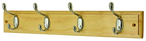 Preisvergleich Produktbild Headbourne Hr0612H Garderobenleiste mit 4 Chromhaken an einem Holzbrett