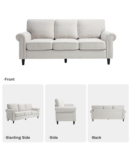 Image of Kingfun 3 Seater Couch, Mid Century Modern Sofa Set with Rolled Arms and Deep Seats, Fluffy Comfort for Living Room, Apartment, Easy Assembly, Beige