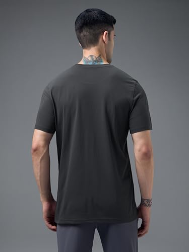Image of TECHNOSPORT Men's Slim Fit Solid Crew Neck T-Shirt, Cotflex Quick Dry Wrinkle Resistant Polyester Sports Tee for Gym, Running, Training, Sports