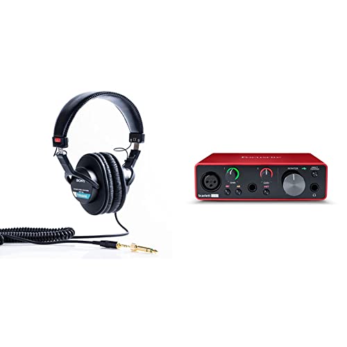 Sony MDR-7506 Studio-Kopfhörer geschlossen & Focusrite Scarlett Solo 3. Gen USB-Audio-Interface-Bundle für Gitarristen