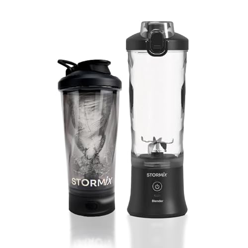 STORMIX Blender & Shaker elettrico - Mixer portatile 150 W - 6 lame in acciaio inox - USB-C ricaricabile - frullati, frullati e proteine - 600 ml - silenziatore - batteria lunga durata - design