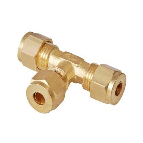 Image of PMW - Olive Male Tee Assembly - Pack of 1 - Brass Olive Male Tee Assembly for Compression Fitting (3 Nuts + 3 Sleeve) (1 /4 inch)