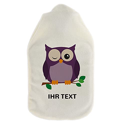 stempel-fabrik – Wärmflasche mit personalisierbarem Bezug – kuscheliger Wärmflaschenbezug mit Wunschtext wie Namen individuell gestalten – Geschenkidee für Kinder & Erwachsene (800 ml | Eule)
