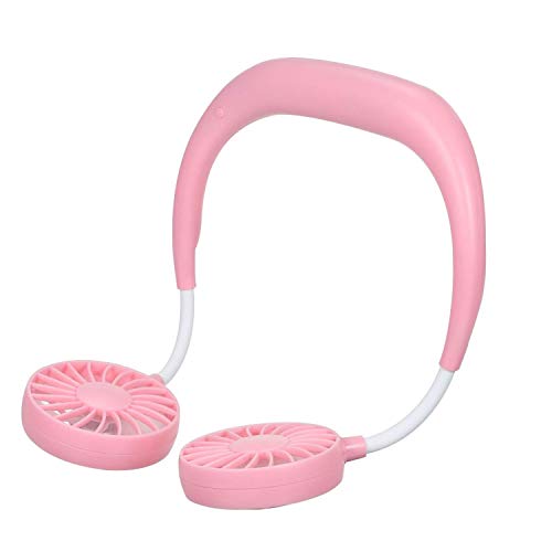 Tragbarer Mini-Ventilator mit Nackenband und USB-Aufladung für Reisen, Büro, Pink