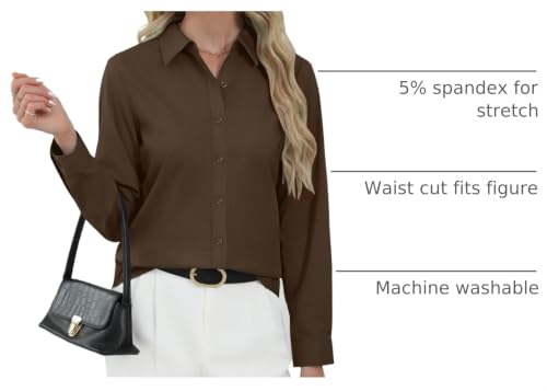 Image of J.VER Button Down Shirts for Women Stretch Collared Long Sleeve Dress Shirt | Business Casual, for Work Office, Meetings, Dinner, Dates, Travel, Leisure, Elegant, Workout, Social Gathering, Commute