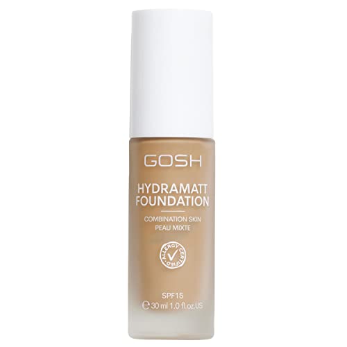 GOSH Foundation with SPF 15 for Light and Dark Skin Vegan, Matte Makeup for Dry Sensitive and Oily Skin