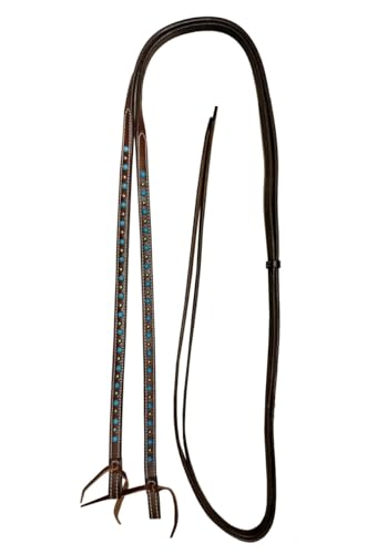 CHALLENGER Horse Western 8ft Brown Show Split Leather Reins Turquoise Stones 66RT23TR